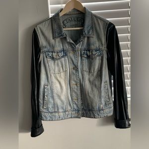 Aritzia Talula Denim Jacket with Faux Leather Sleeves
